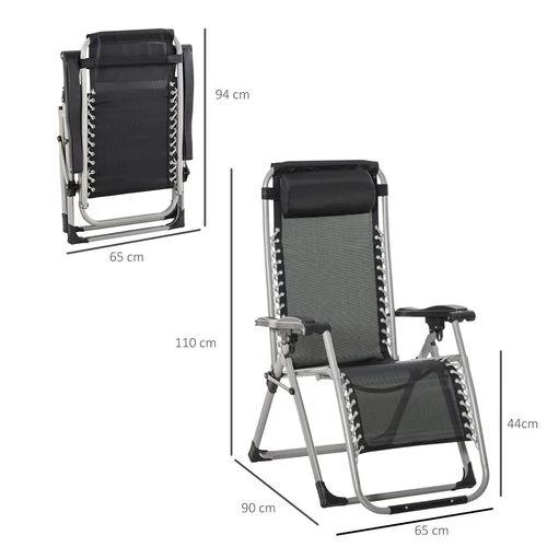 Outsunny Outsunny 2 PCS Reclining Zero Gravity Chair Folding Lounger Cushion Dark Grey - Sun Lounger