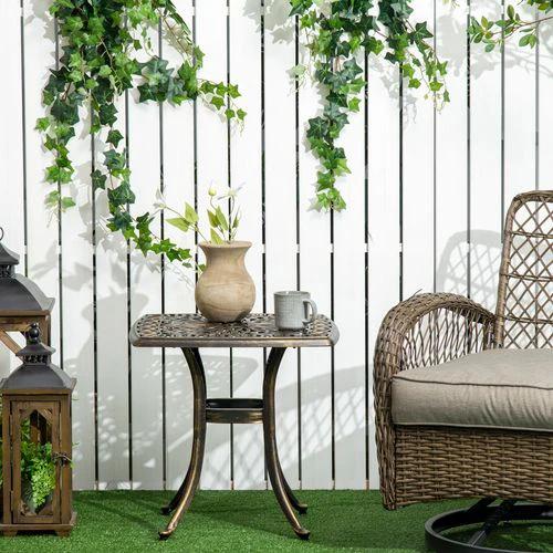 Outsunny Outsunny 54 x 54cm Aluminium Outdoor Garden Side Table w/ Umbrella Hole, Bronze - Garden Table