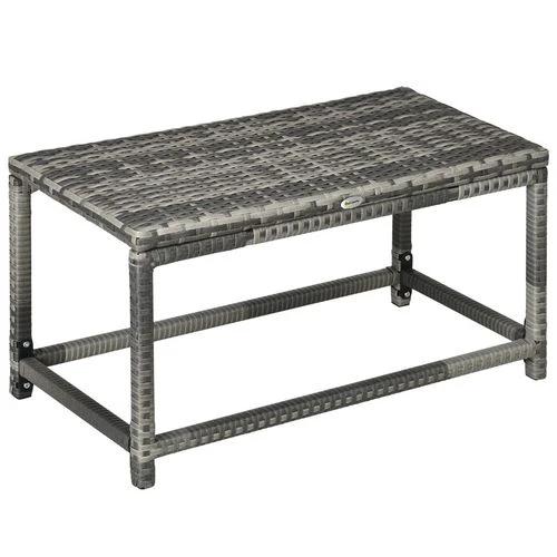 Outsunny Outdoor Coffee Table w/ Plastic Board Under the Full Woven Table Top, Grey - Garden Table