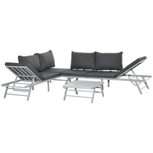 3Pc Garden Seating Set w/ Convertible Sofa Lounge Table Grey Coffee by Outsunny