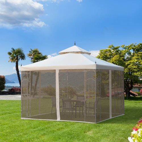 Unbranded Outsunny Double Top Garden Gazebo 3 x 3 M Cream White with Curtains for Outdoor Parties and Events - Gazebos