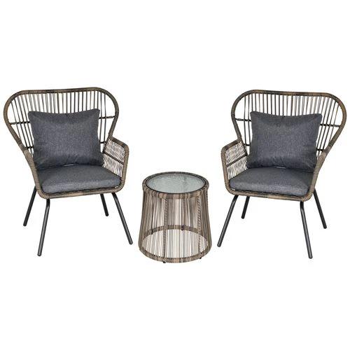 3 PCS Webbed PE Rattan Outdoor Patio Set w/ Cushions Steel Frame Grey Outsunny by Unbranded