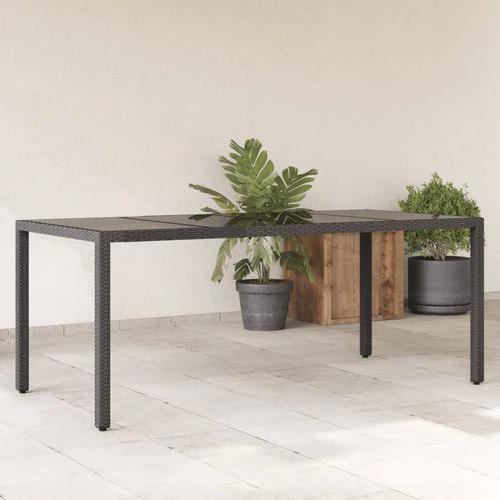 vidaXL Garden Table with Glass Top Black 190x90x75 cm Poly Rattan by vidaXL