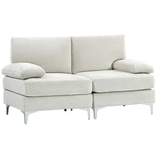 HOMCOM 2 Seater Sofa Modern Loveseat with Metal Legs Spring Cushion Cream White - Sofa