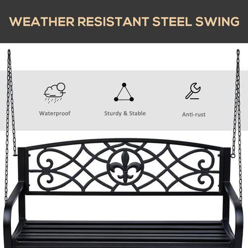 Steel Fleur-de-Lis Design Porch Swing Seat Bench with Chains by Outsunny