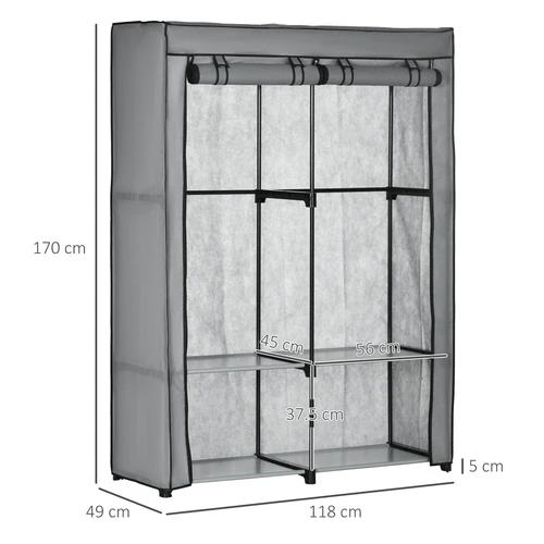 Durable Portable Fabric Wardrobe 170x118x49 cm with 4 Shelves and 2 Hanging Rails for Easy Storage and Organization - Wardrobe