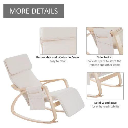 Rocking Chair Recliner Armchair with Adjustable Footrest, Cream White by HOMCOM
