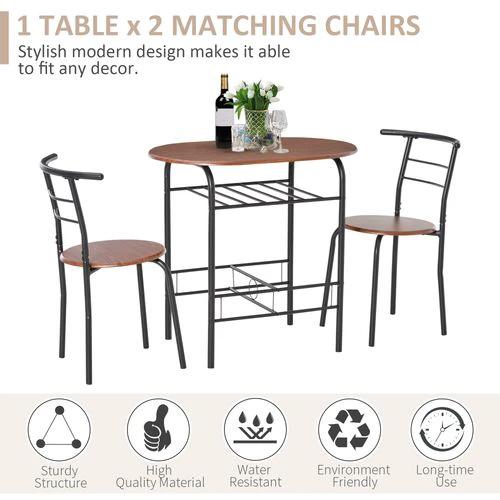 MDF 2-Seater Bar Stool and Table Set w/ Bottle Storage Shelf Wood Tone by HOMCOM