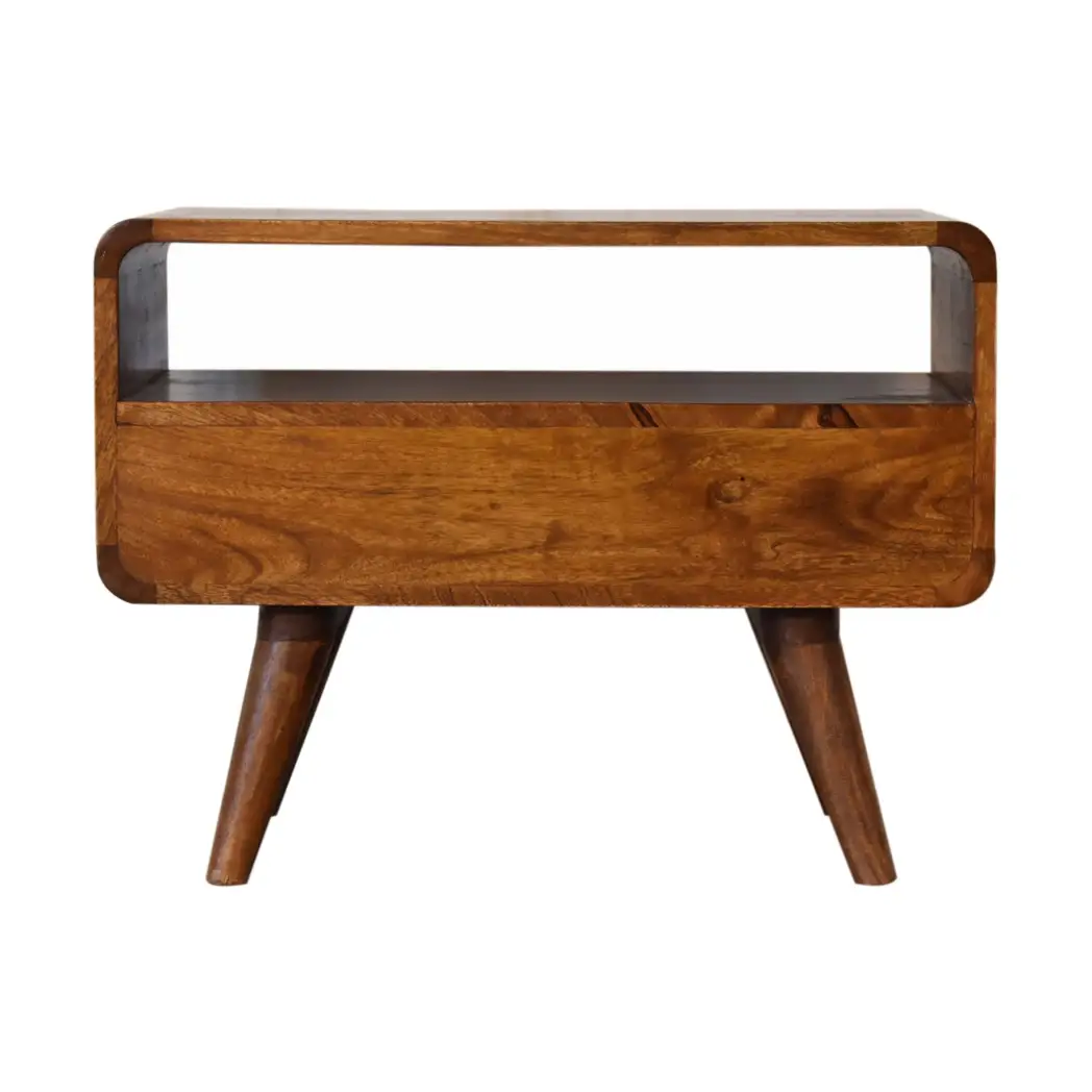 Artisan Furniture Artisan Furniture Solid Wood Mini Chestnut Curved Media Unit with 2 Drawers, Brown, 2Drawers - TV Unit
