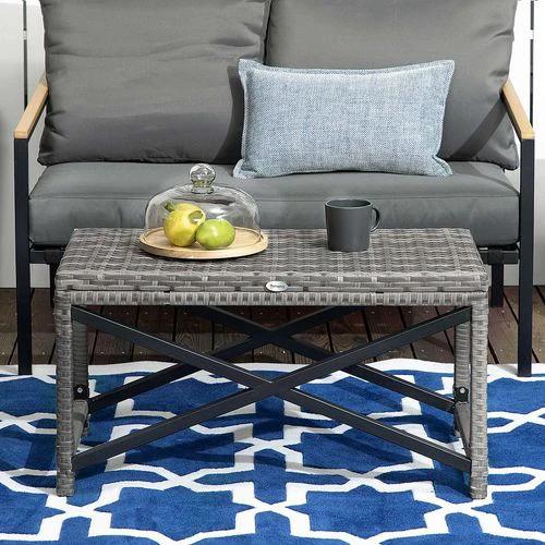 Outsunny PE Wicker Outdoor Coffee Table w/ Plastic Board Under the Full Woven Table Top - Garden Table
