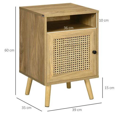 HOMCOM HOMCOM Nightstand, Rattan Bedside Table, Sofa Side Table w/ Cabinet, Shelf - Bedside Table