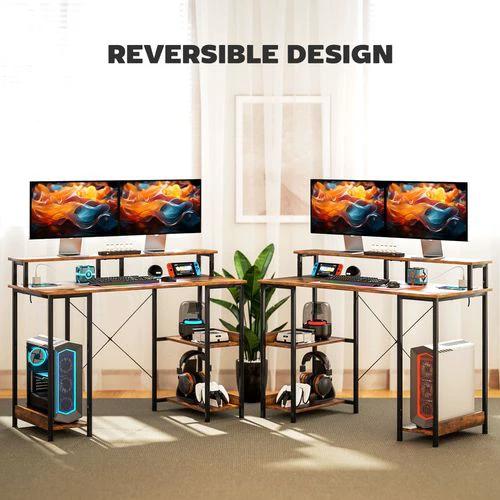 HOMCOM Computer Desk Reversible Home Office Desk with Storage Rustic Brown by HOMCOM