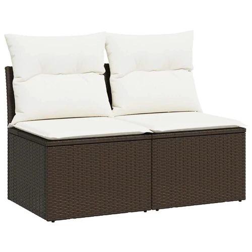vidaXL vidaXL 4 Piece Garden Sofa Set with Cushions Brown Poly Rattan Acacia - Garden Sofa Sets