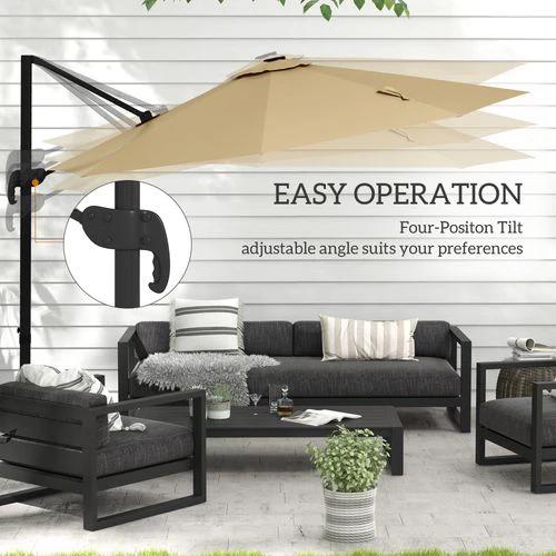 Outsunny 3(m) Solar LED Cantilever Parasol Adjustable Garden Umbrella Khaki by Outsunny