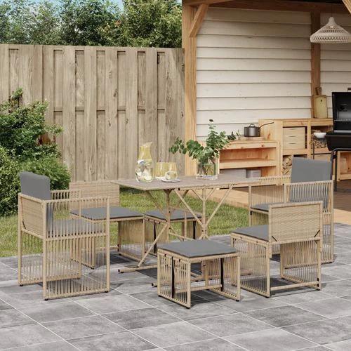 vidaXL vidaXL 7 Piece Garden Dining Set with Cushions Beige Poly Rattan - Garden Set