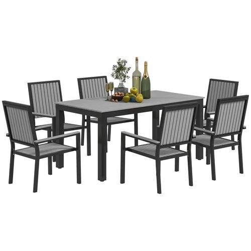Outsunny 6 Seater Aluminium Garden Dining Set with Stackable Chairs, Grey by Outsunny