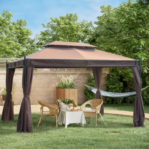 Durable Metal Gazebo Canopy 3x4m Weather-Resistant Shelter with Sidewalls for Outdoor Entertaining by Outsunny