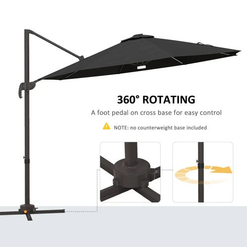 Outsunny 3 Meter LED Cantilever Parasol with Solar Lights and Adjustable Canopy for Outdoor Gardens and Patios by Outsunny