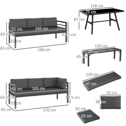 Outsunny 8-Seater Aluminium Garden Dining Sofa Furniture Set with Cushions by Outsunny
