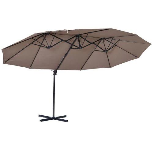 Outsunny Double Canopy Offset Parasol Umbrella Garden Shade Steel Canopy Brown by Outsunny