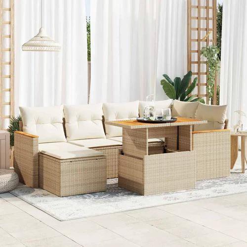 vidaXL 7 Piece Garden Sofa Set with Cushions Beige Poly Rattan Acacia by vidaXL