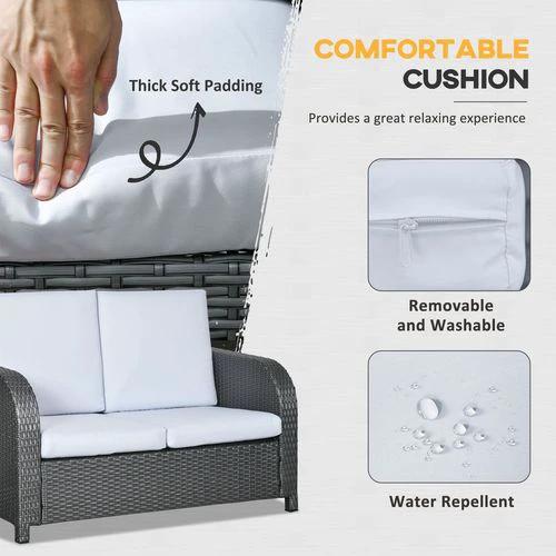 Outsunny Outsunny 6 Piece Rattan Garden Furniture Set with Sofa, Glass Table, Grey - Garden Sofa Sets