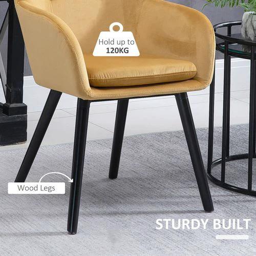 2 Pieces Modern Upholstered Fabric Bucket Seat Dining Room Armchairs - Yellow by HOMCOM