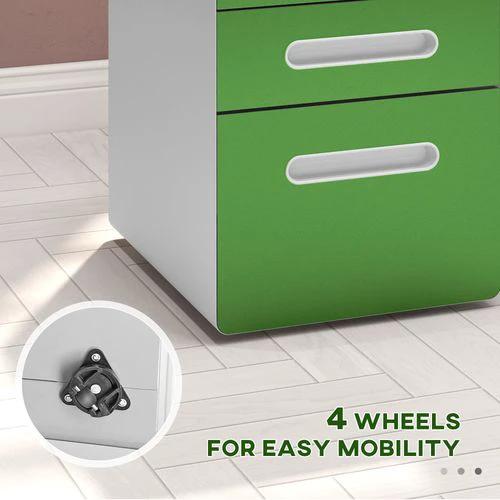 Vinsetto 3 Drawer Modern Steel Filing Cabinet w/ 4 Wheels Lock Box by Vinsetto