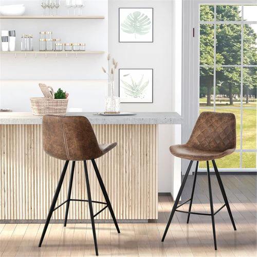 N/A Vintage-Inspired Bar Stools Set of Two 71cm Seat Height Retro Microfibre Upholstery for Kitchen and Dining Use -