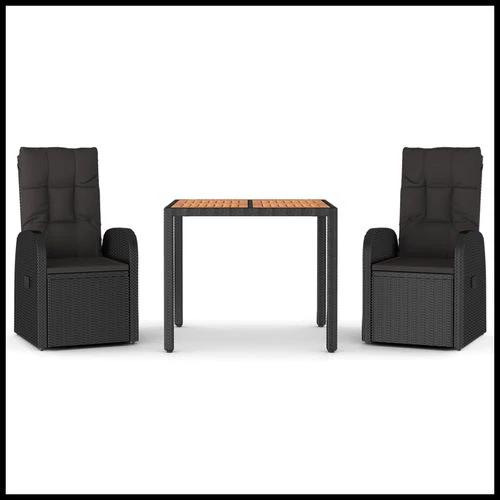 vidaXL 3 Piece Garden Dining Set Black Poly Rattan&Solid Wood Acacia - Garden Set