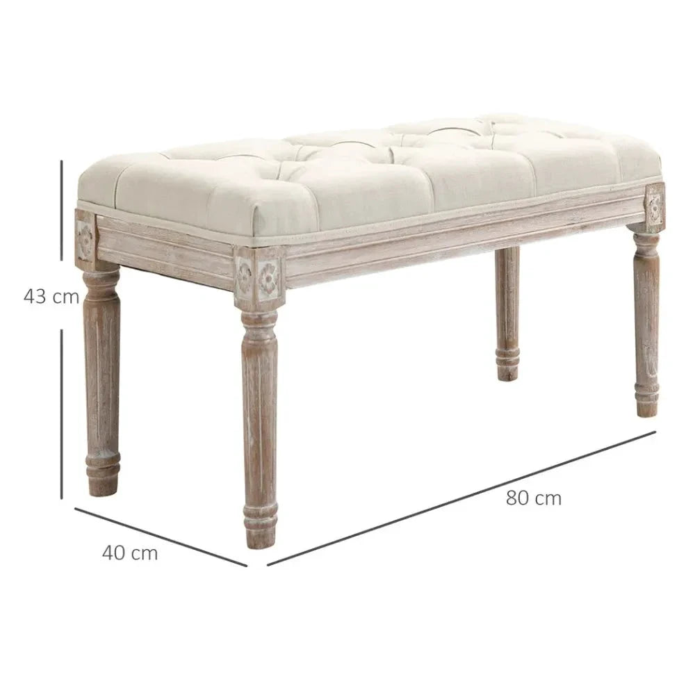 Accent Bench Tufted Upholstered Foot Stool Linen-Touch Fabric Ottoman Beige by Unbranded