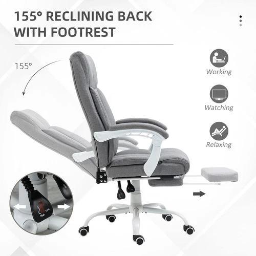 Vinsetto Vinsetto Fabric Office Chair for Home with Arm, Foot Rest, Wheels, Grey - Office Chair