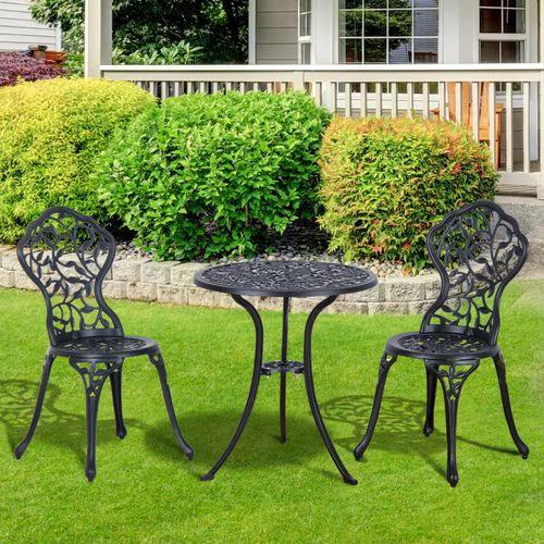 Outsunny Cast Aluminium 3 Pcs Bistro Set-Black - Garden Set