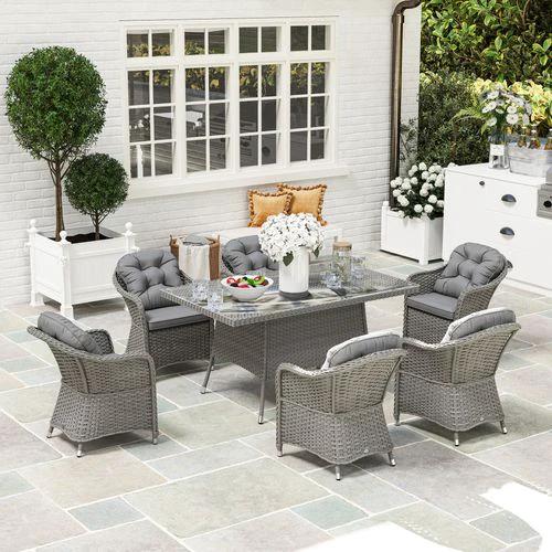 Outsunny Outsunny PE Rattan Garden Dining Set for 6 with Seat and Back Cushions - Garden Set