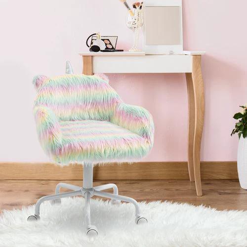 Vinsetto Vinsetto Faux Fur Unicorn Desk Chair Fluffy Home Office Chair with Armrests - Office Chair