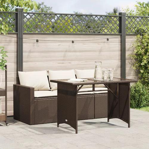 vidaXL vidaXL 2 Piece Garden Dining Set with Cushions Brown Poly Rattan - Garden Set