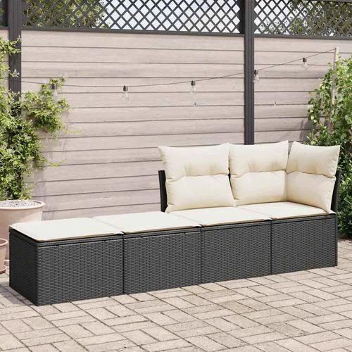 vidaXL 2 Piece Garden Sofa Set with Cushions Black Poly Rattan Acacia by vidaXL