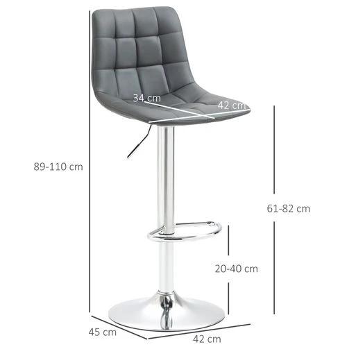 Set of 2, Adjustable Breakfast Dining Stools Swivel and Footrest, Grey by HOMCOM