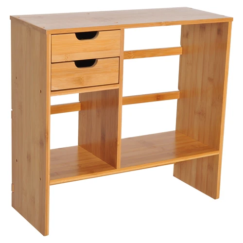 HOMCOM Bamboo Desktop Organizer with 180 Degree Rotation and Two Drawers for Office Storage Enthusiasts - Desk