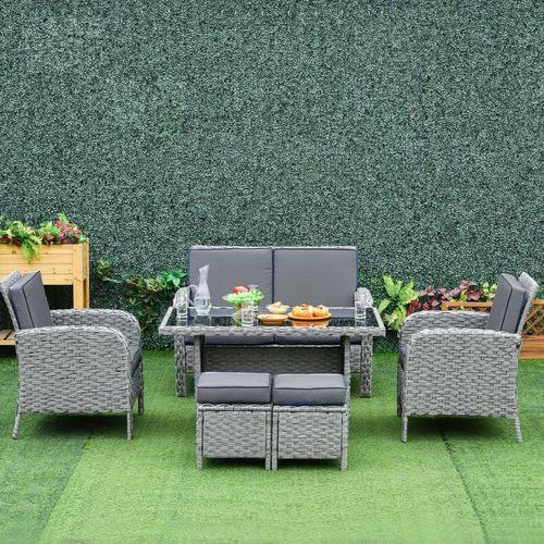 6 PCS Patio Rattan Dining Table Sets All Weather PE Wicker Sofa Furniture Set by Outsunny