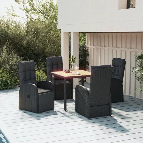 5 Piece Garden Dining Set Black Poly Rattan&Solid Wood Acacia by vidaXL