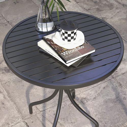 Outsunny Outsunny Round Garden Table Outdoor Side Table with Steel Frame Slat Top Black - Garden Table