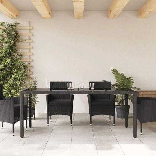 vidaXL Garden Table with Glass Top Black 190x90x75 cm Poly Rattan by vidaXL