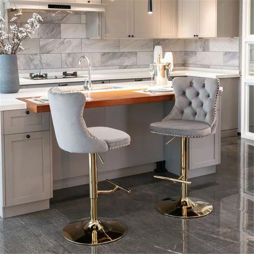 Luxurious Velvet Bar Stools with Adjustable Height and 360 Degree Rotation for Elegant Dining Spaces by N/A