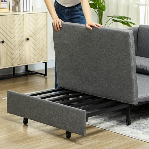 HOMCOM Pull Out Sofa Bed with Storage Pockets and Removable Covers for Compact Living Spaces - Sofa
