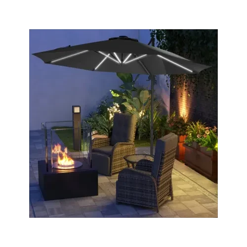 Outsunny Outsunny 3(m) Solar LED Cantilever Parasol Adjustable Garden Umbrella Dark Grey - Parasol