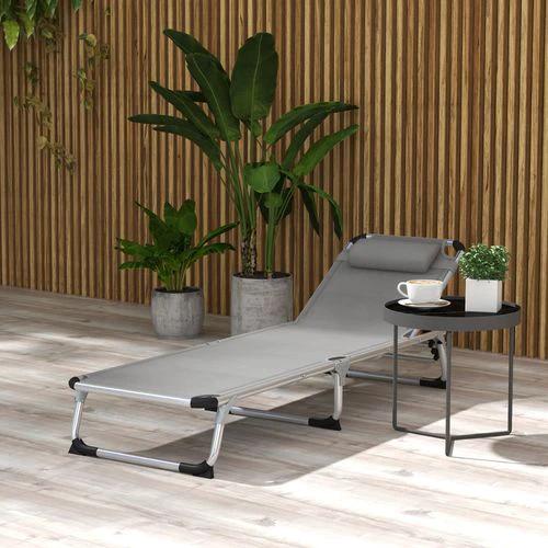 Outsunny Outsunny Folding Outdoor Reclining Sun Lounger Chair Aluminium Frame Light Grey - Sun Lounger