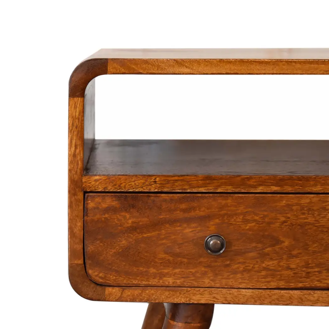 Artisan Furniture Artisan Furniture Solid Wood Mini Chestnut Curved Media Unit with 2 Drawers, Brown, 2Drawers - TV Unit