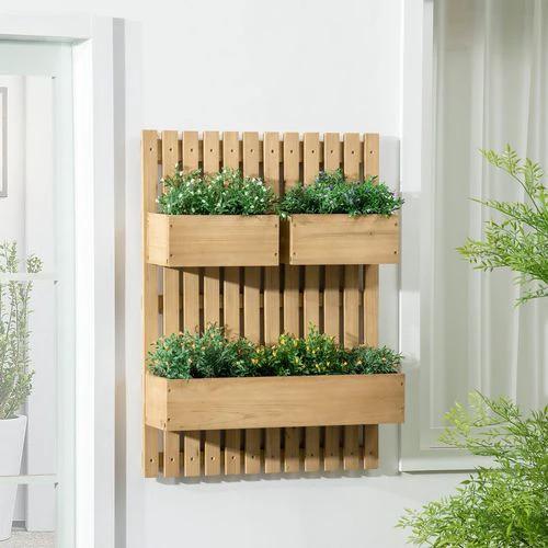 Outsunny Wooden Garden Planters with Trellis Wall-mounted Raised Garden Bed by Outsunny