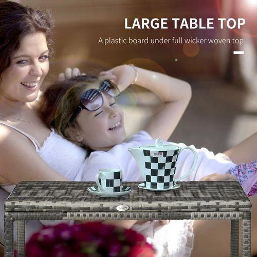 Outdoor Coffee Table w/ Plastic Board Under the Full Woven Table Top, Grey by Outsunny